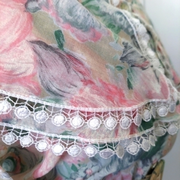 Vintage Kwai Lace Trimmed Exaggerated Collar Floral‎ Full Skirted Dress 60s - Picture 10 of 15